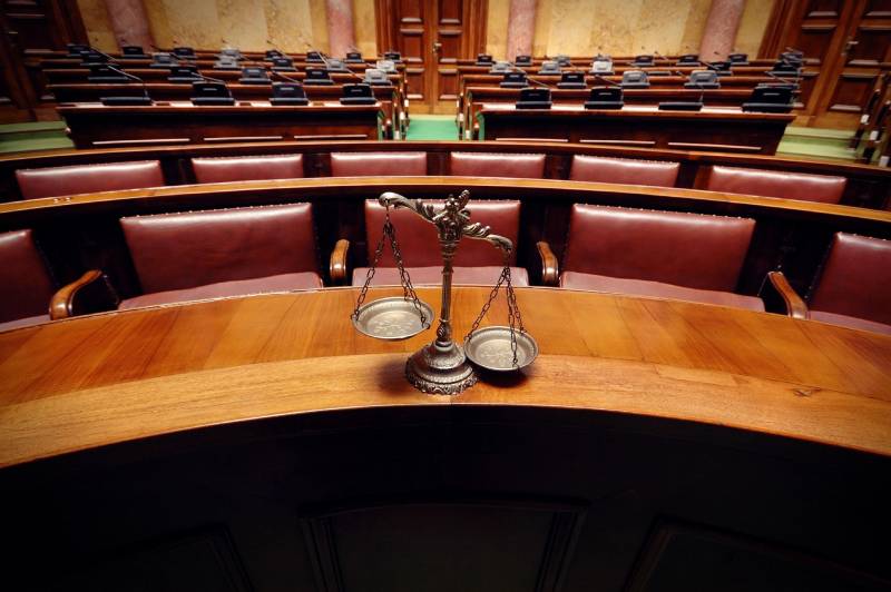 Decorative Scales of Justice in the Courtroom